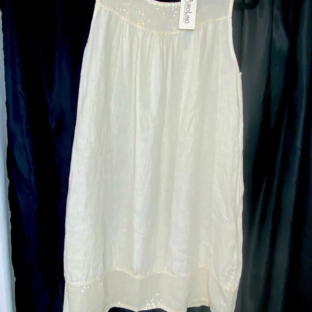 Sand Linen Lungo L’Arno Dress with Sequence Made in Italy size XS Womens